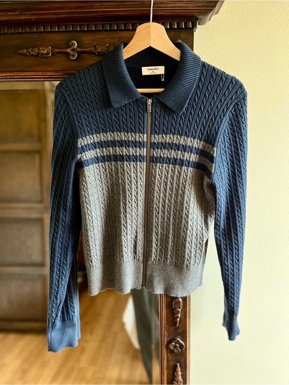 Aritzia Zip-Front Cable Knit Sweater